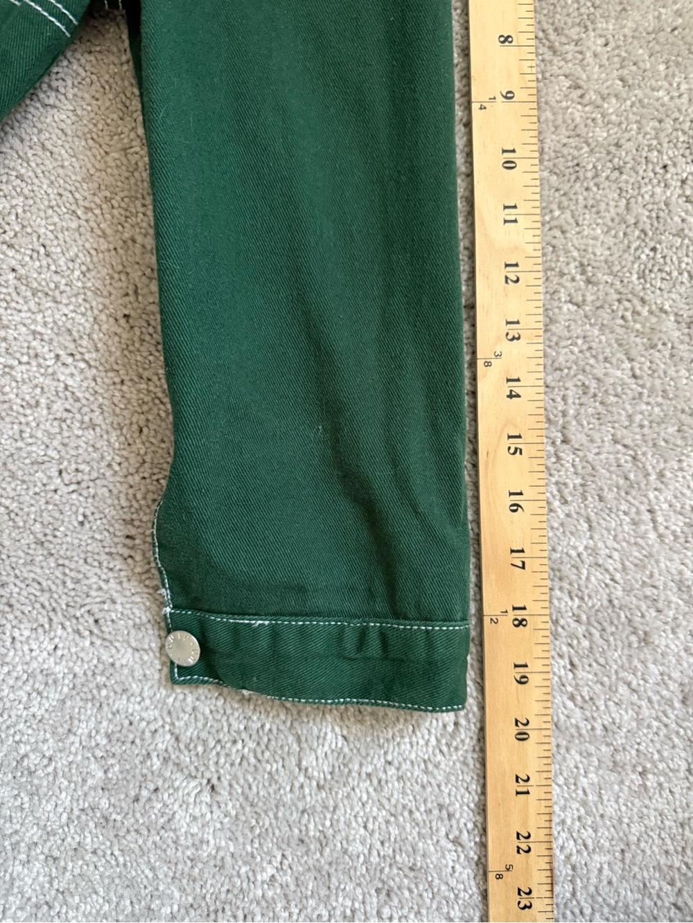 UNIF Forest Green Denim Trucker Jacket with White Stitching - Picture 4 of 5